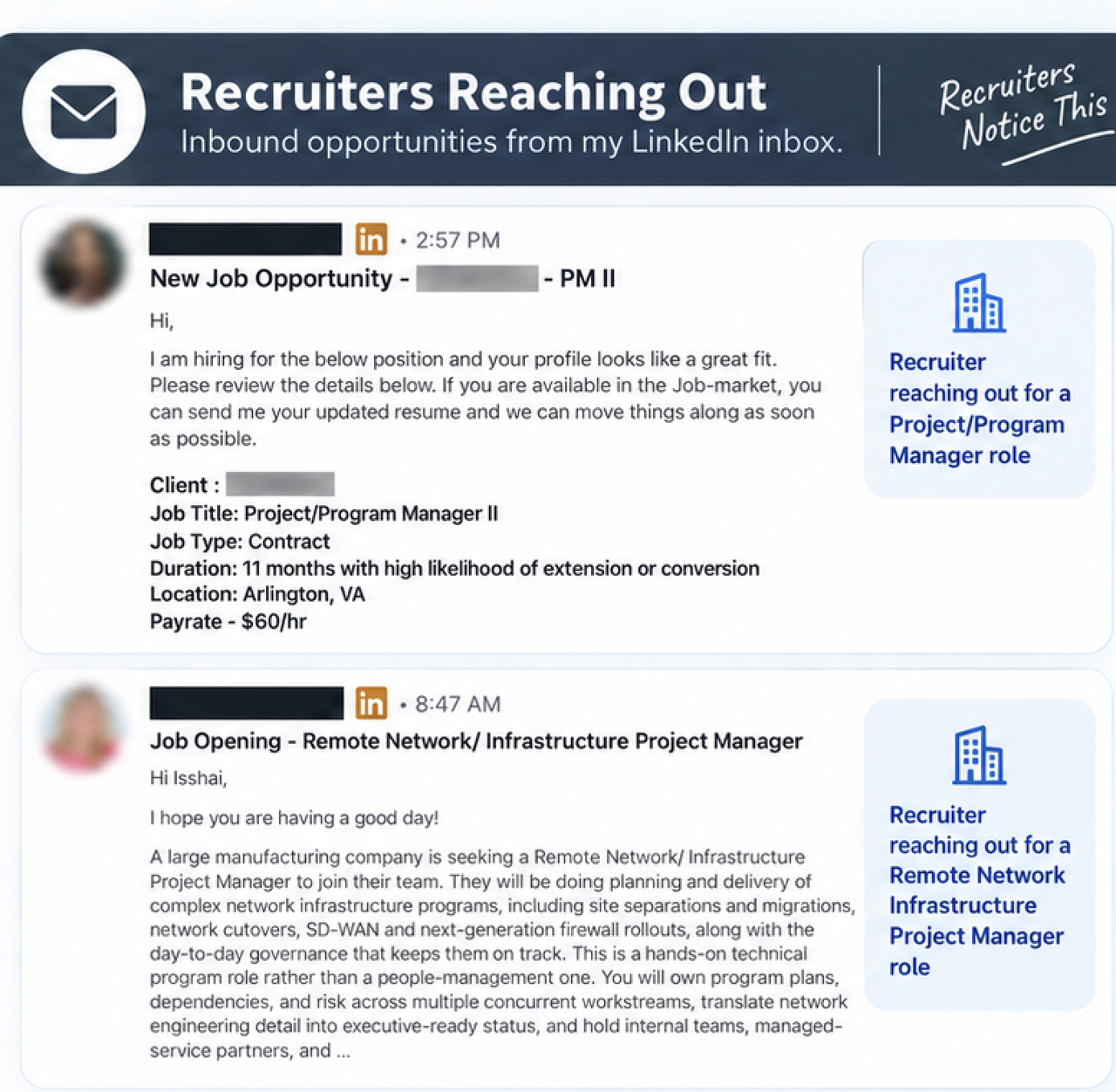 Inbound LinkedIn recruiter messages